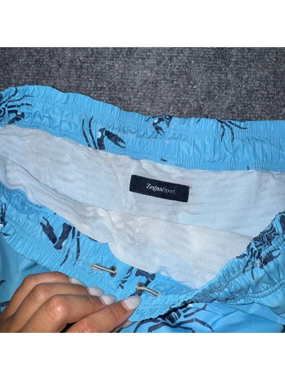 Zegna Sport Lined Blue Crab Print Swim Trunks Mens MD Vtg y2k 90s Rare